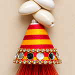 Red & Yellow Cowrie Shubh Labh Hanging – Pair — detail view
