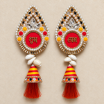 Red & Yellow Cowrie Shubh Labh Hanging – Pair — main view