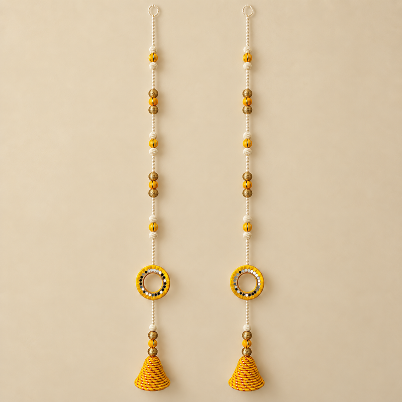 Yellow Mirror Ring Pearl Hanging – Pair — main view