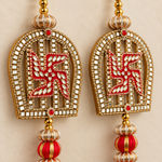 Red Swastik Mirror Arch Hanging – Pair — close view