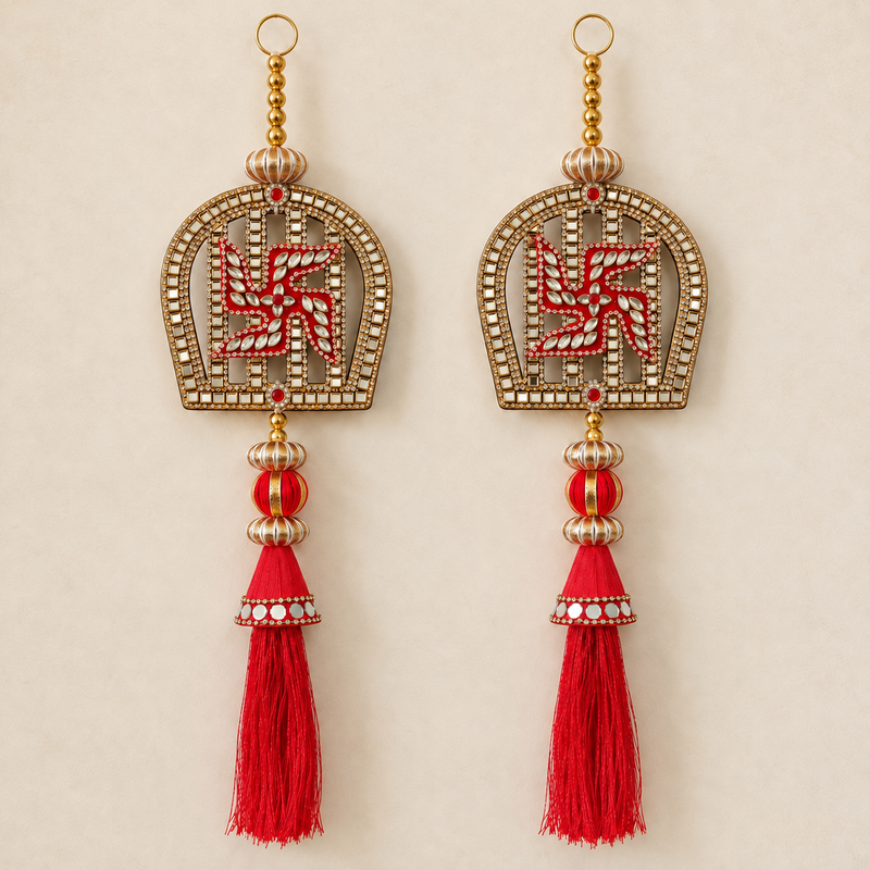 Red Swastik Mirror Arch Hanging – Pair — main view