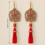 Red Swastik Mirror Arch Hanging – Pair — measurement view, Approx. 38 cm per hanging