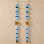 Blue Floral Mirror Pearl Hanging – Pair — measurement view, approx. 35 inches per hanging