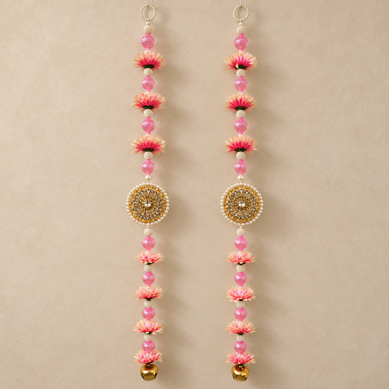 Pink Floral Mirror Pearl Hanging – Pair — main view