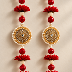 Red Floral Mirror Pearl Hanging – Pair — close view