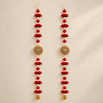 Red Floral Mirror Pearl Hanging – Pair — full pair view