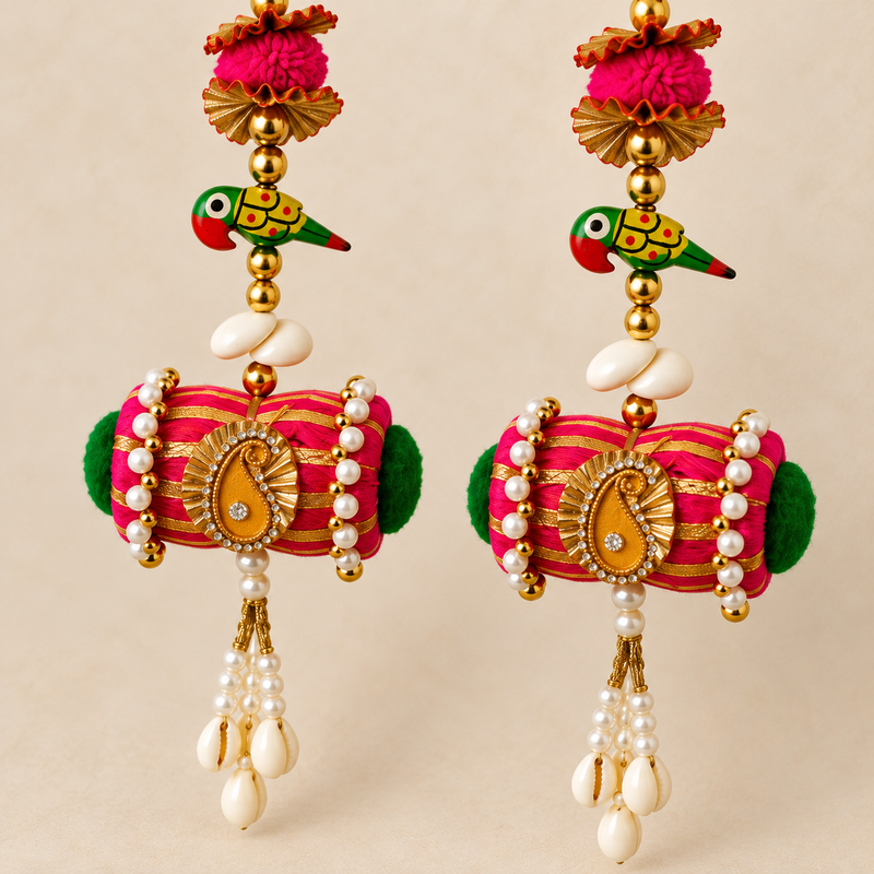 Parrot Dhol Cowrie Hanging – Pair — close view