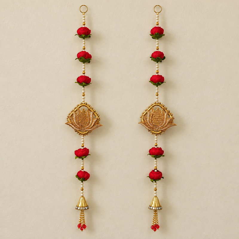 Red Rose Gold Lotus Hanging – Pair, view 1