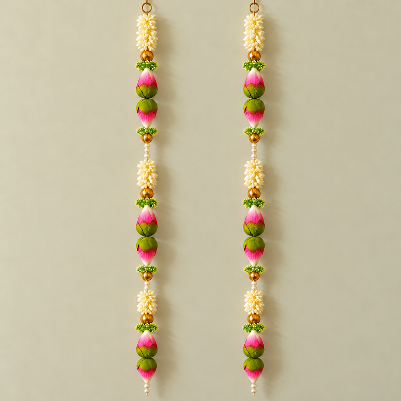 Pink Lotus Bud Jasmine Hanging – Pair, view 1
