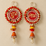 Red Mirrorwork Shubh Labh Hanging – Pair, view 2
