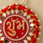 Red Mirrorwork Shubh Labh Hanging – Pair, view 3