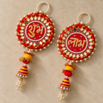Red Mirrorwork Shubh Labh Hanging – Pair, view 4