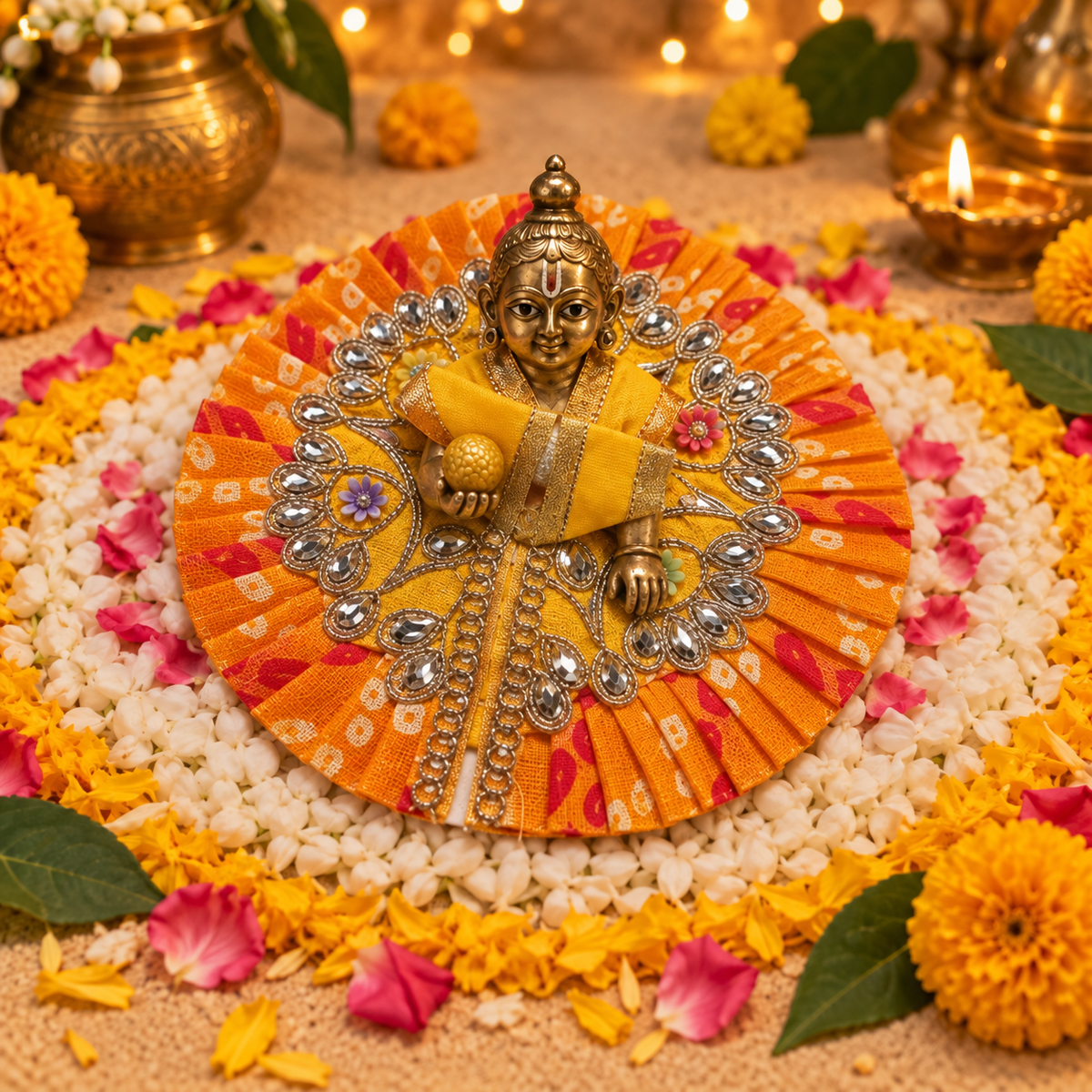 Kesari Blue Mirror Floral Gota Laddu Gopal Poshak – Size 3 – Front View