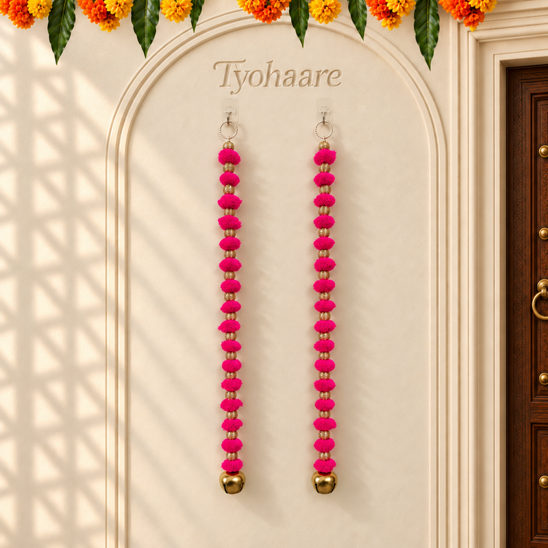 Long Fuchsia Pom-Pom Festive Hanging - Pair of 2 - view 1