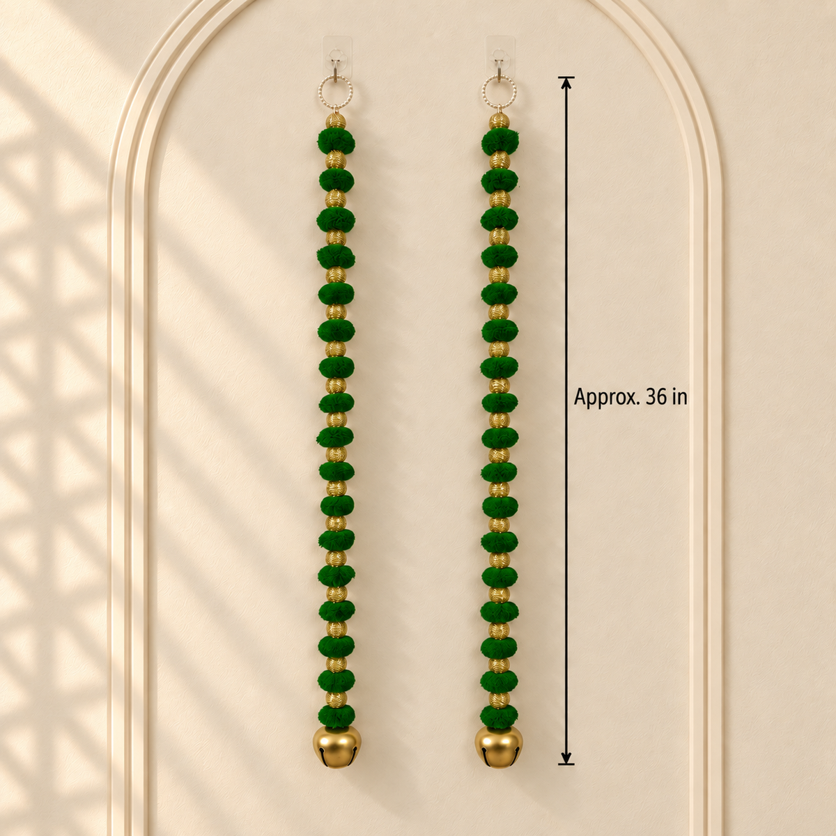 Long Green Pom-Pom Festive Hanging - Pair of 2 - view 2