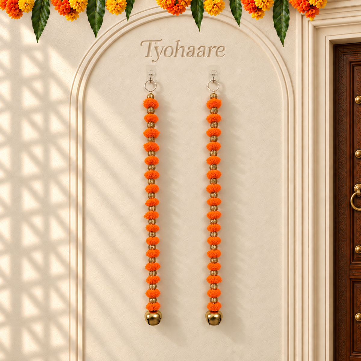 Long Orange Pom-Pom Festive Hanging - Pair of 2 - view 1