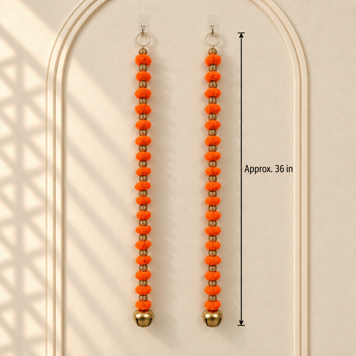 Long Orange Pom-Pom Festive Hanging - Pair of 2 - view 2