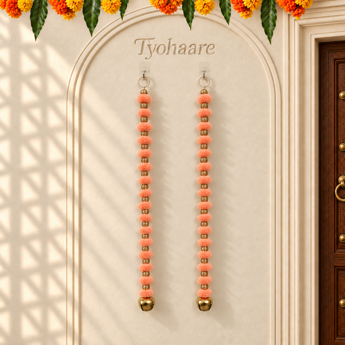 Long Peach Pom-Pom Festive Hanging - Pair of 2 - view 1