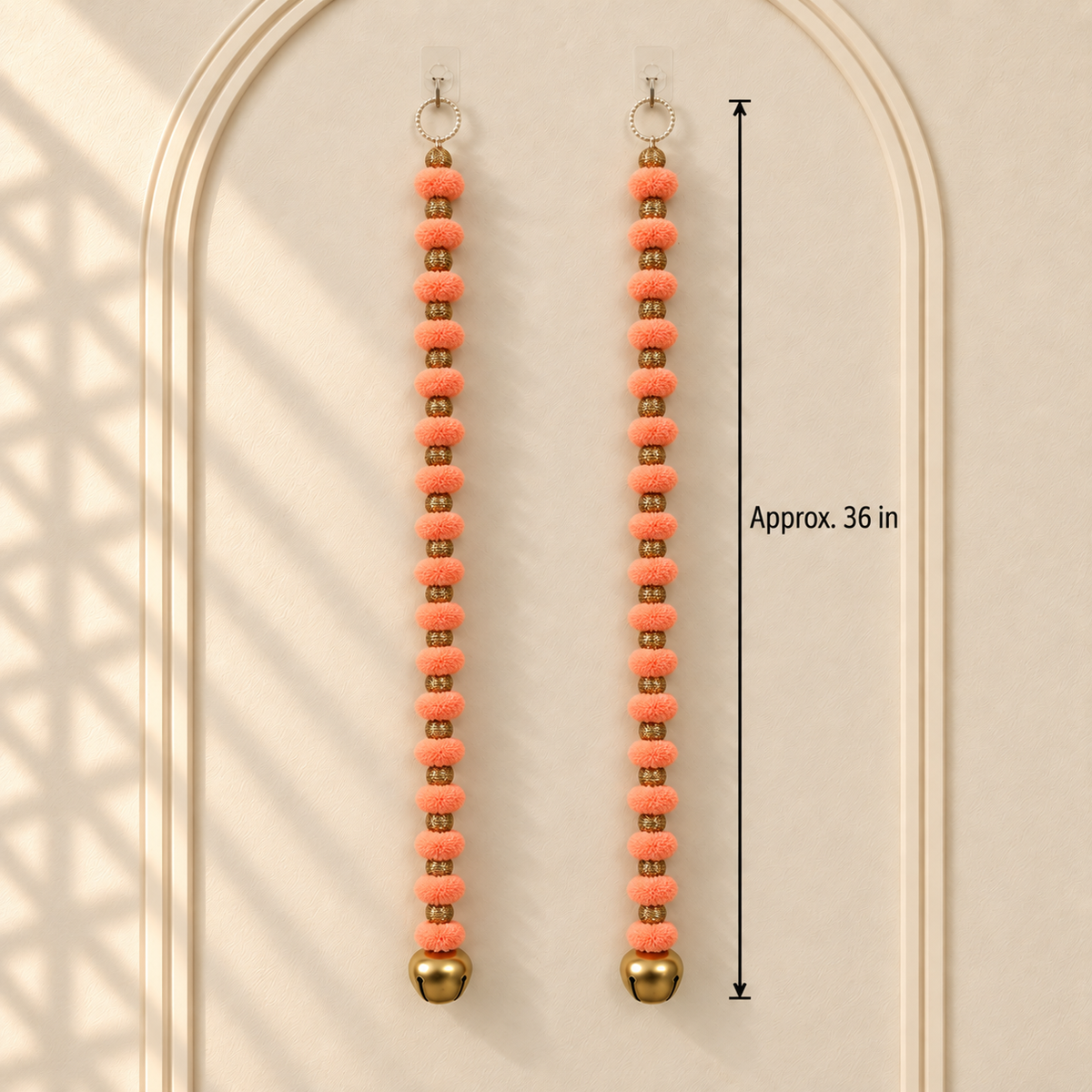 Long Peach Pom-Pom Festive Hanging - Pair of 2 - view 2