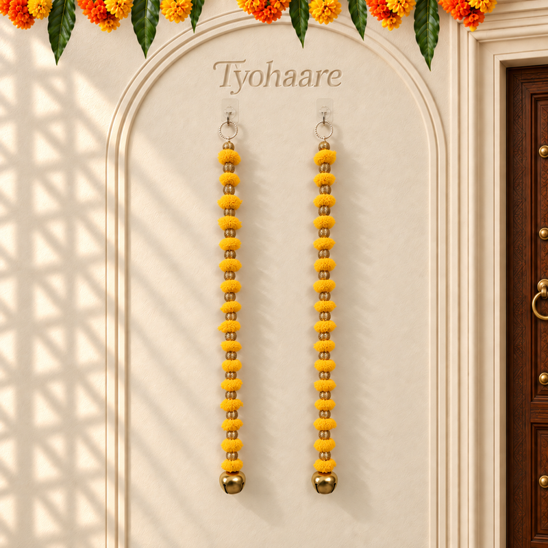 Long Yellow Pom-Pom Festive Hanging - Pair of 2 - view 1