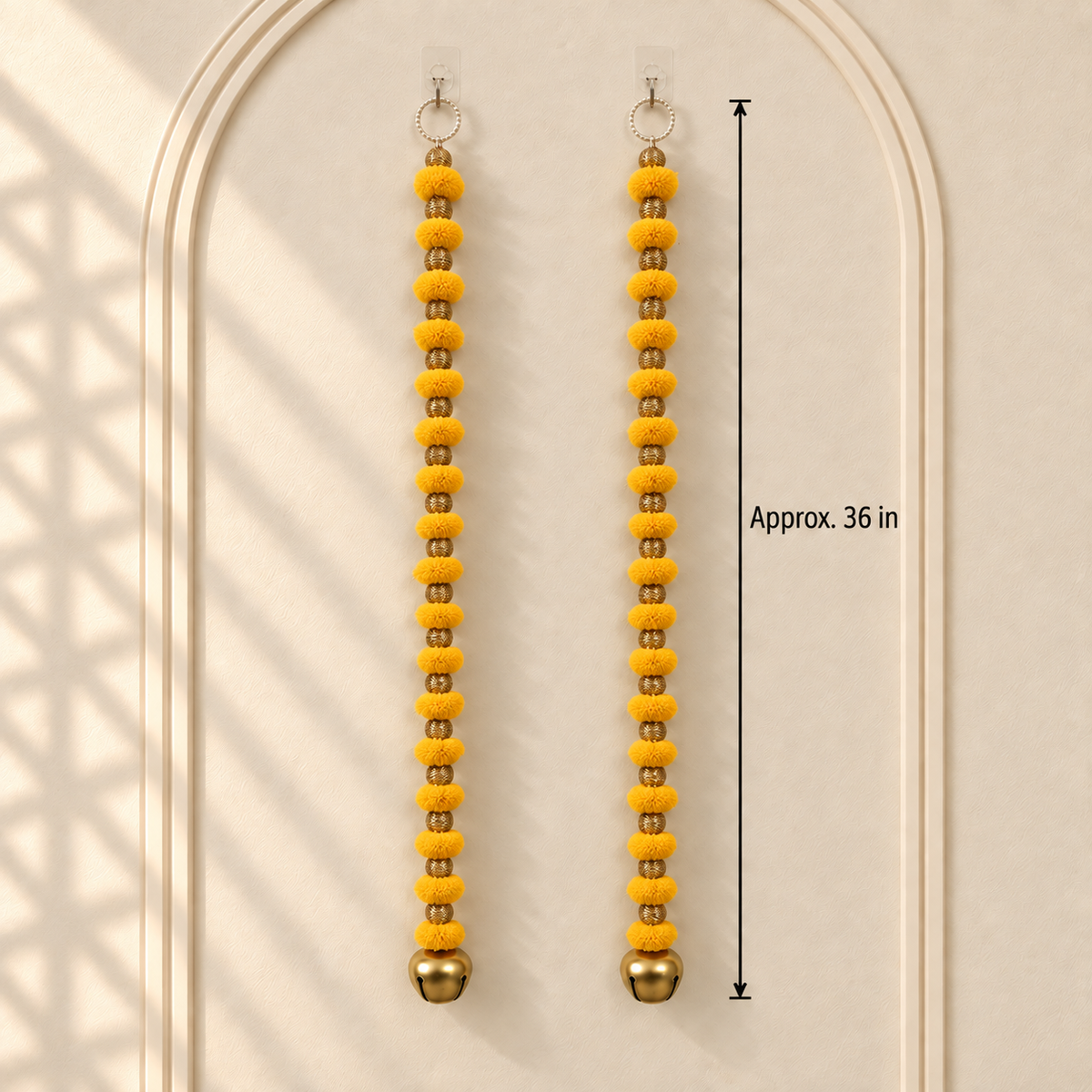 Long Yellow Pom-Pom Festive Hanging - Pair of 2 - view 2