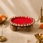 Red Pearl Border Mini Singhasan – 3 Inch – front view