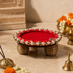 Red Pearl Border Mini Singhasan – 3 Inch – low angle view