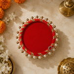 Red Pearl Border Mini Singhasan – 3 Inch – top view