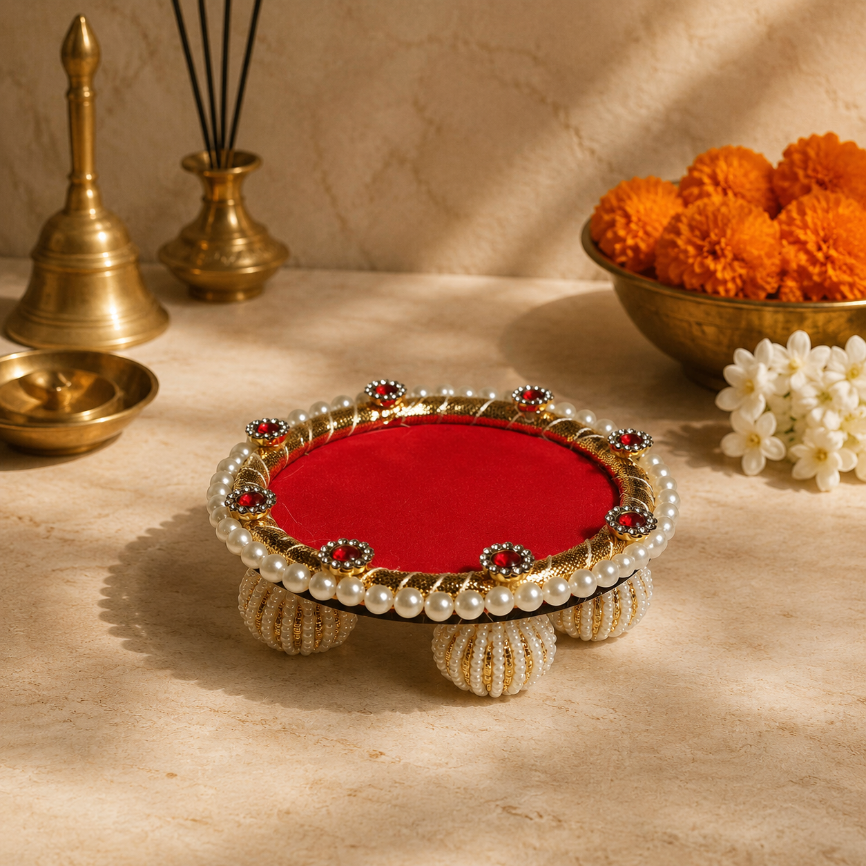 Red Gold Pearl Mini Singhasan – 3 Inch – angle view