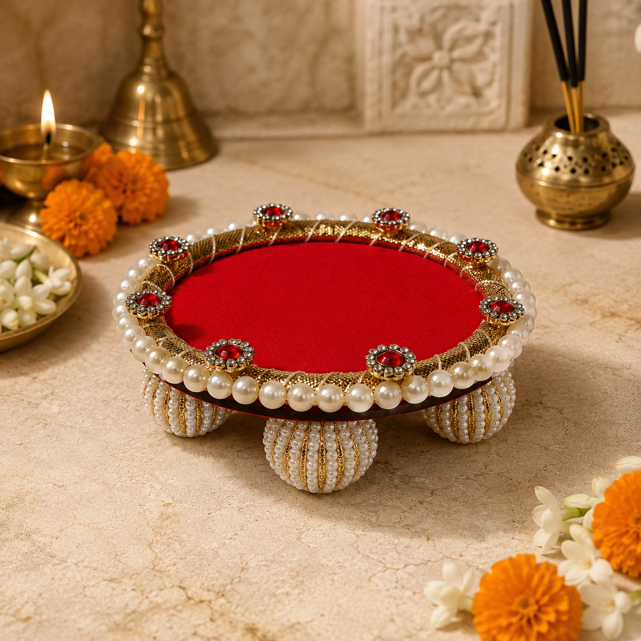 Red Gold Pearl Mini Singhasan – 3 Inch – low angle view