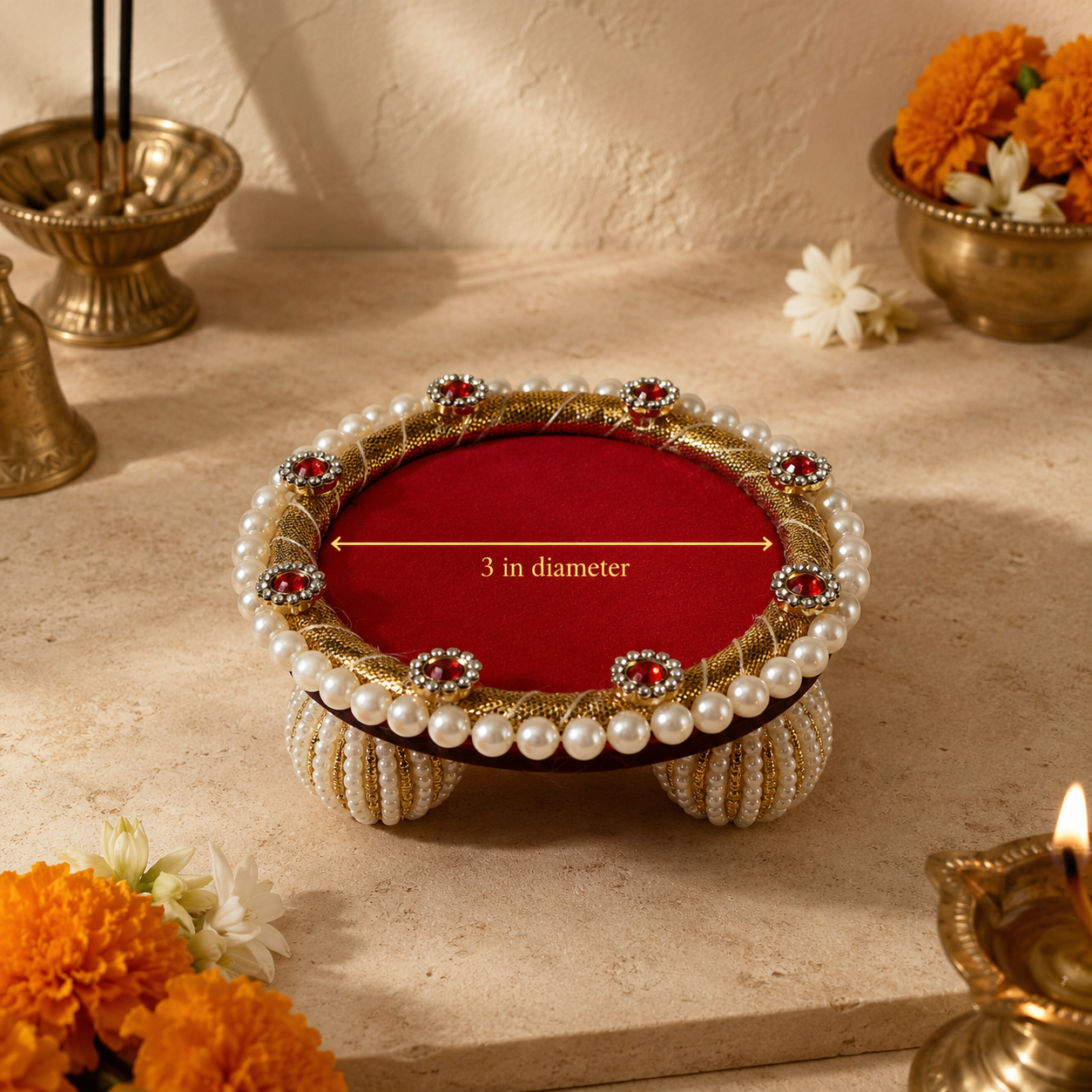 Red Gold Pearl Mini Singhasan – 3 Inch – measurement