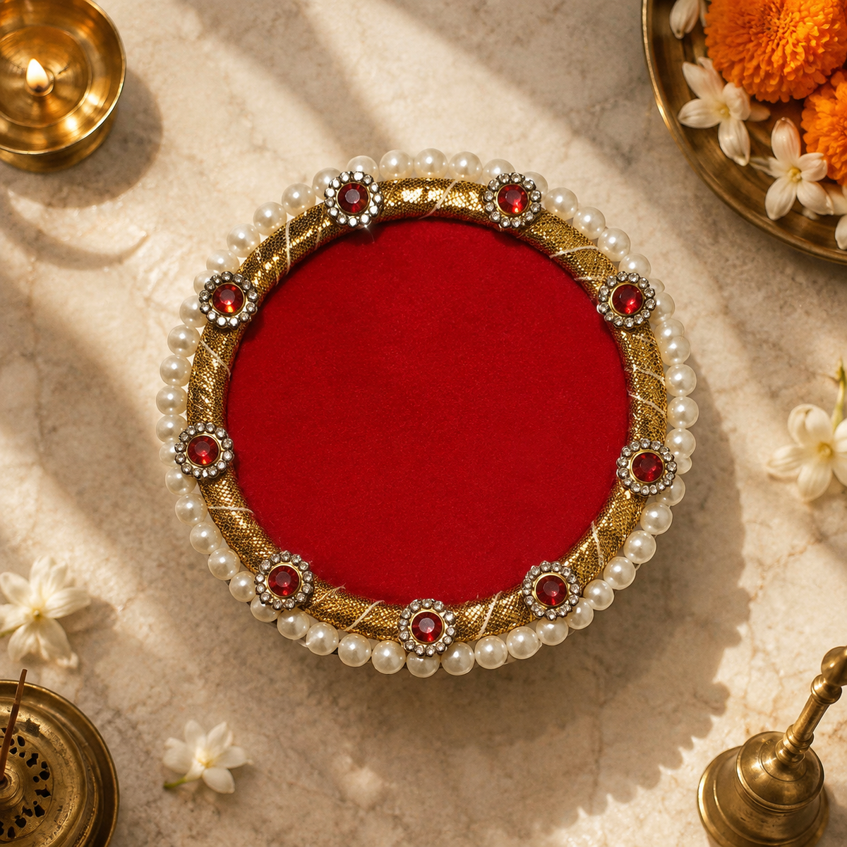 Red Gold Pearl Mini Singhasan – 3 Inch – top view