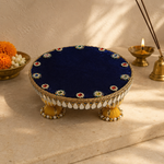 Royal Blue Mirror Fringe Mini Singhasan – 6 Inch – angle view