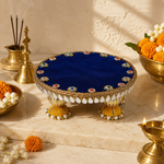 Royal Blue Mirror Fringe Mini Singhasan – 6 Inch – front view