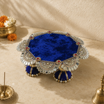 Royal Blue Fan Mirror Mini Singhasan – 6 Inch – angle view