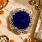 Royal Blue Fan Mirror Mini Singhasan – 6 Inch – top view