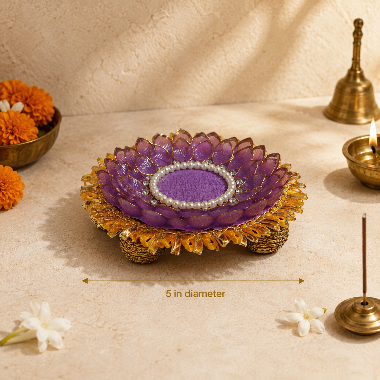 Purple Lotus Mini Singhasan – 5 Inch – measurement