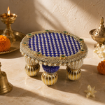 Blue Crystal Pearl Lattice Mini Singhasan – 4 Inch – angle view