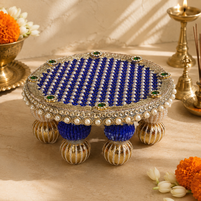Blue Crystal Pearl Lattice Mini Singhasan – 4 Inch