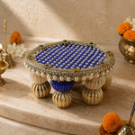 Blue Crystal Pearl Lattice Mini Singhasan – 4 Inch – low angle view