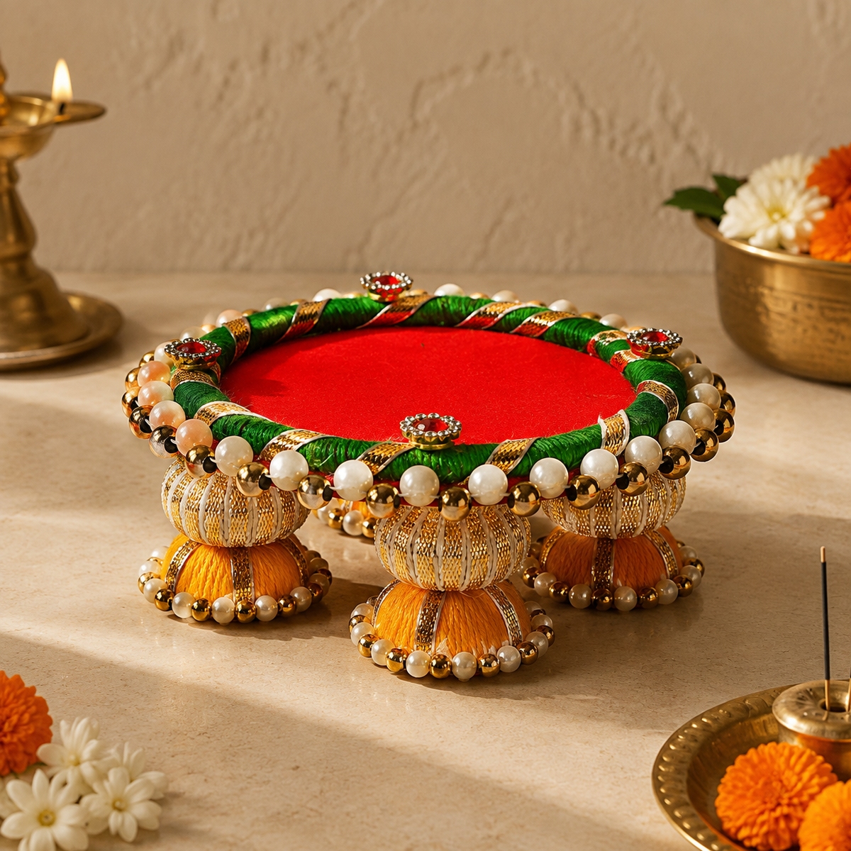 Red Green Pearl Mini Singhasan – 3 Inch – front view