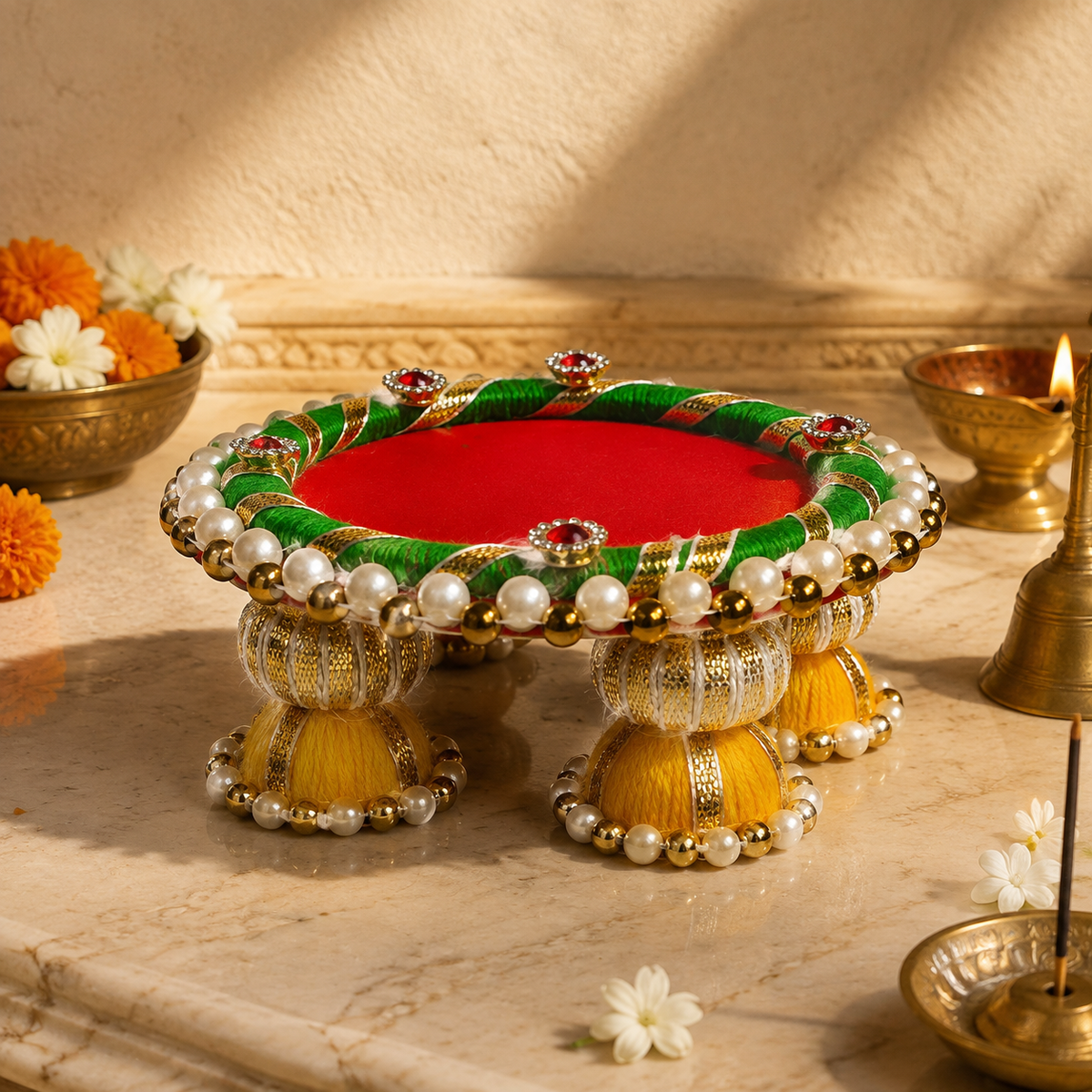Red Green Pearl Mini Singhasan – 3 Inch – low angle view