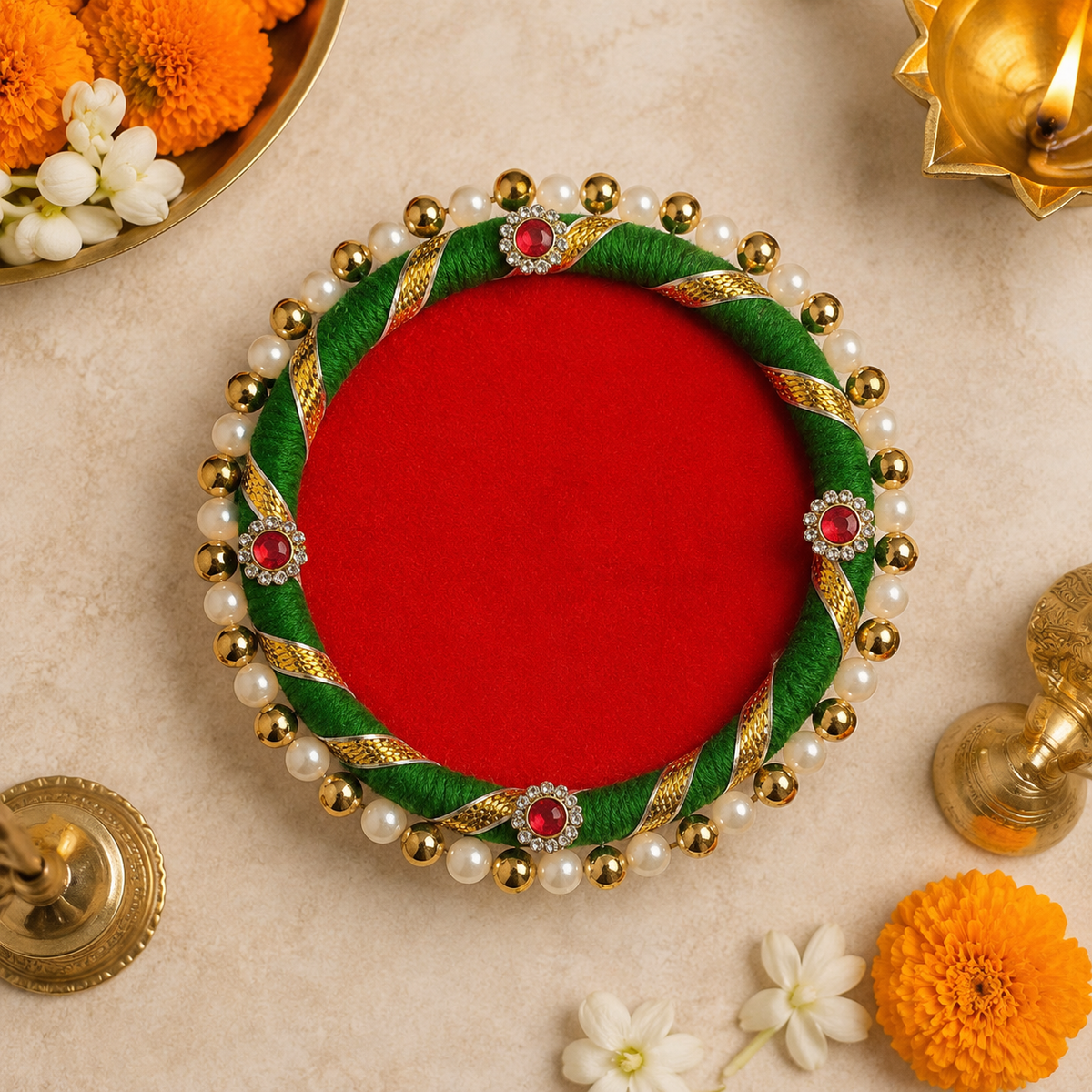 Red Green Pearl Mini Singhasan – 3 Inch – top view