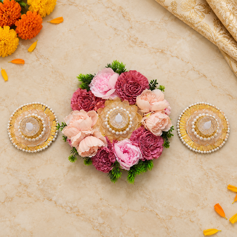 Gulabi Pushp Floral Rangoli Set — overhead view