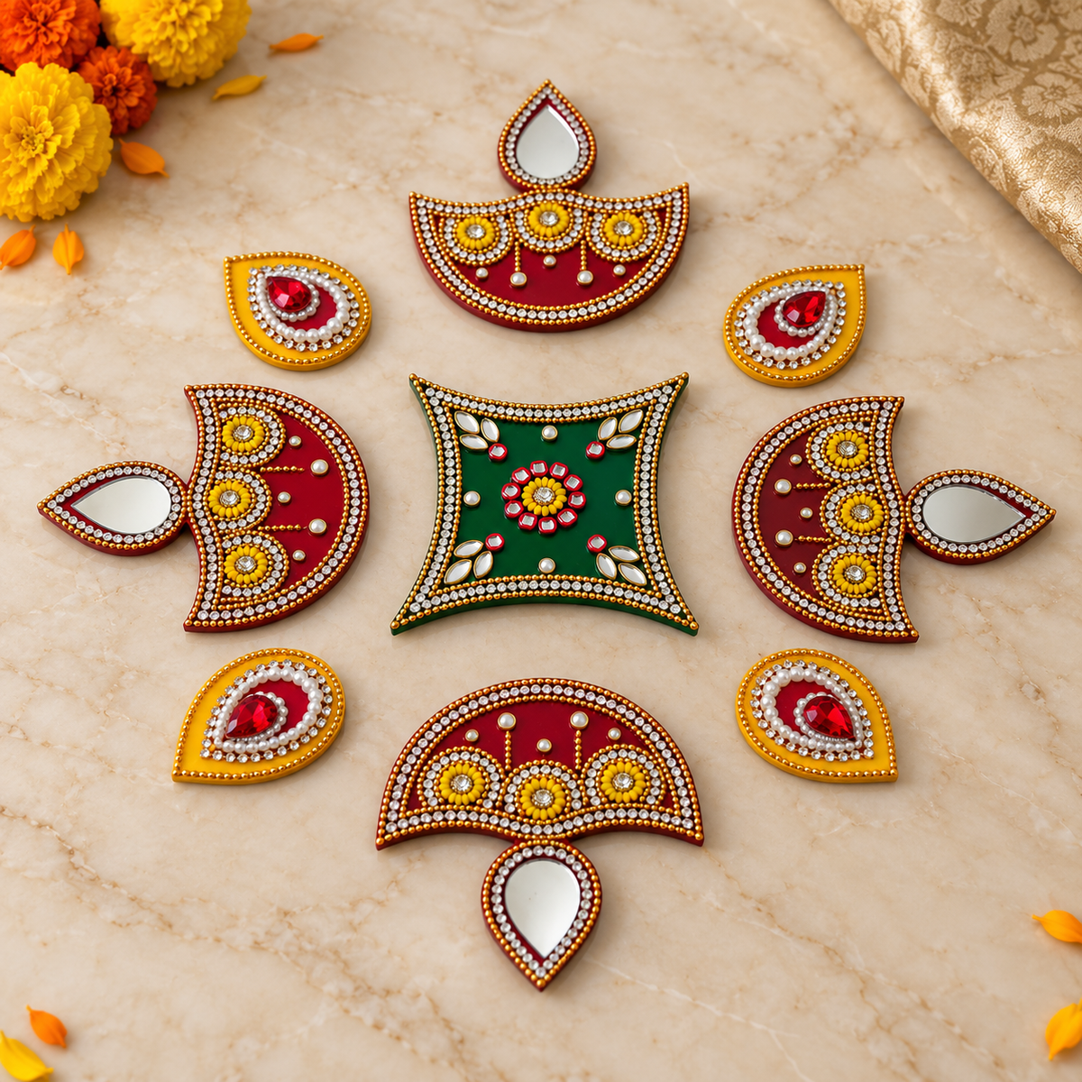 Hari Laal Kundan Rangoli Set — angled view