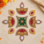Hari Laal Kundan Rangoli Set — overhead view