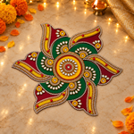 Hari Laal Chakra Kundan Rangoli — evening view