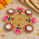 Gulabi Kamal Gota Rangoli — angled view