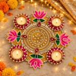 Gulabi Kamal Gota Rangoli — evening view