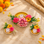 Peeli Gulabi Pushp Rangoli Set — angled view